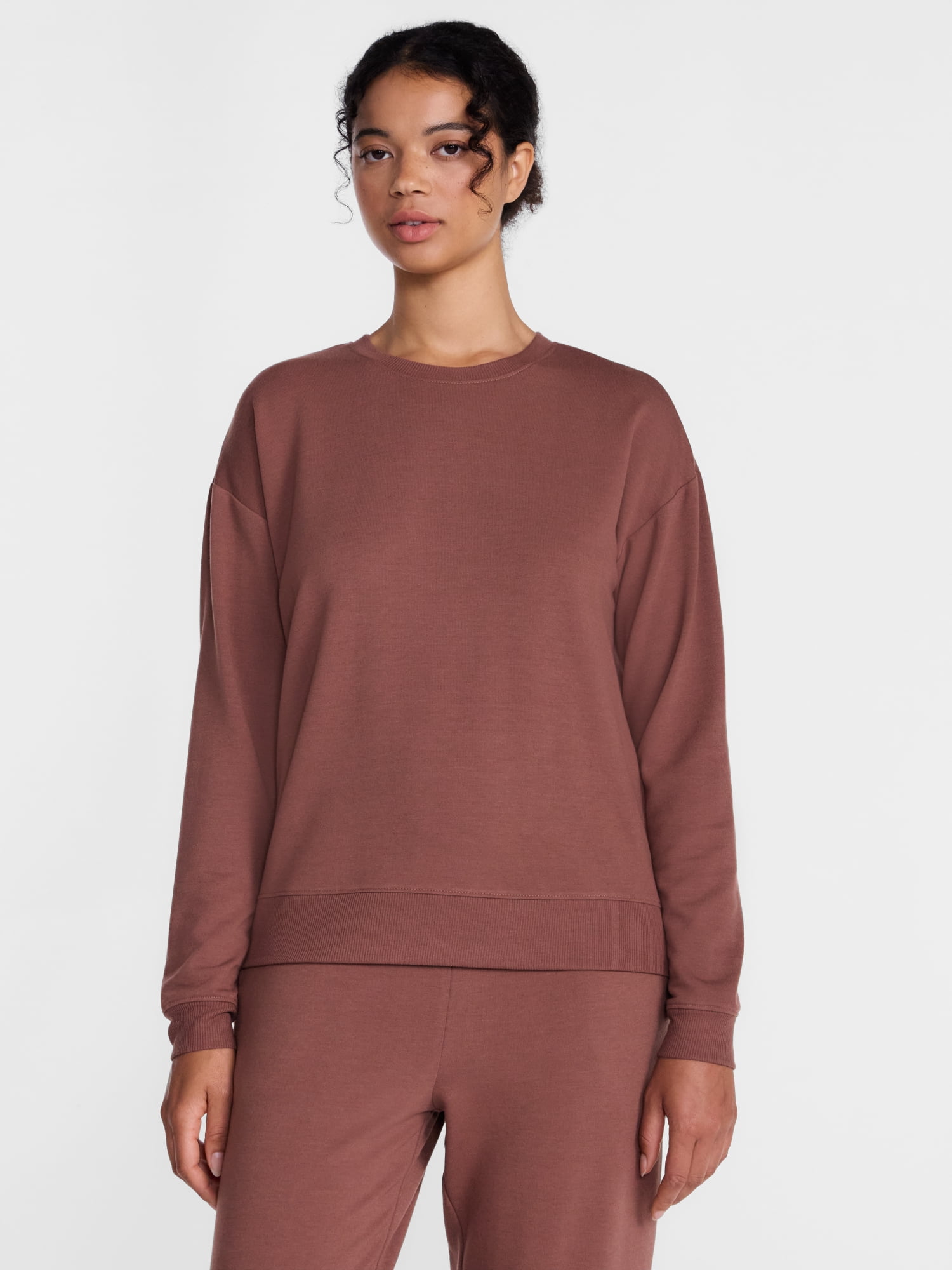 Joyspun Women's Fleece Lounge Sleep Top with Long Sleeves, Sizes XS-3X