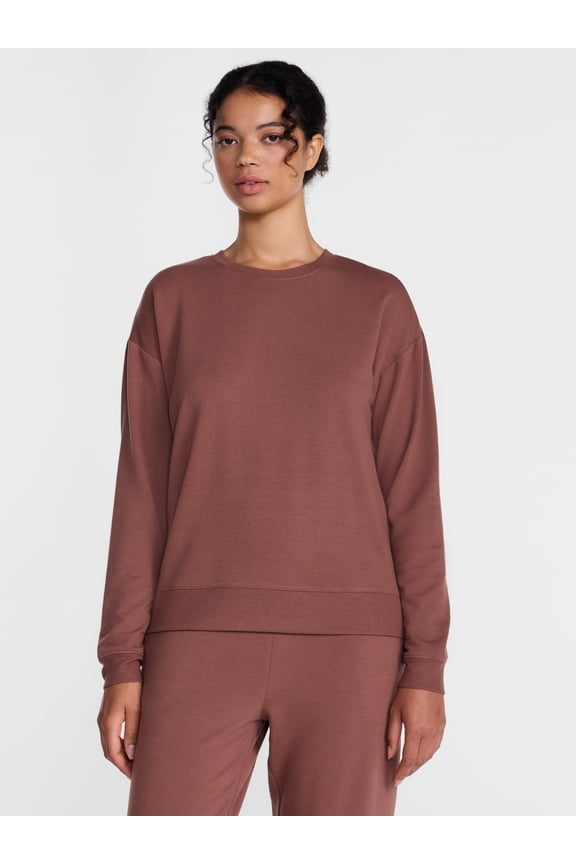 Women's Fleece Lounge Sleep Top with Long Sleeves, Sizes XS-3X