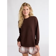 Joyspun Women's Fleece Drop Shoulder Sleep Top with Long Sleeves, Sizes XS-3X