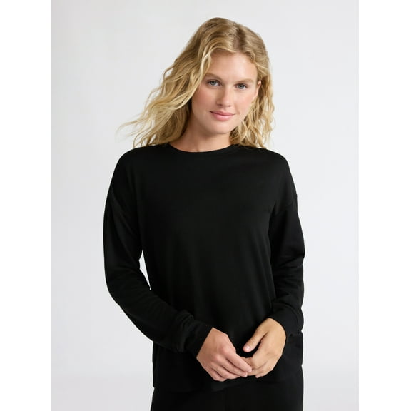 Joyspun Women's Fleece Drop Shoulder Sleep Top with Long Sleeves, Sizes XS-3X