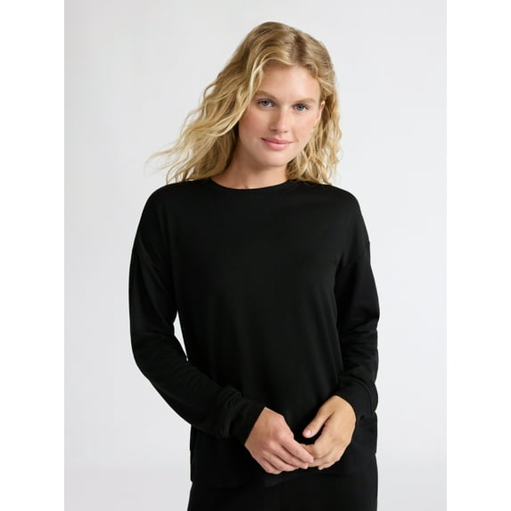 Joyspun Women's Fleece Drop Shoulder Sleep Top with Long Sleeves, Sizes XS-3X