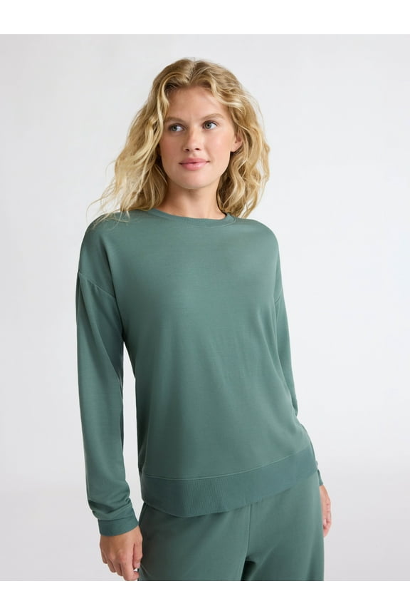 Women's Fleece Drop Shoulder Sleep Top with Long Sleeves, Sizes XS-3X