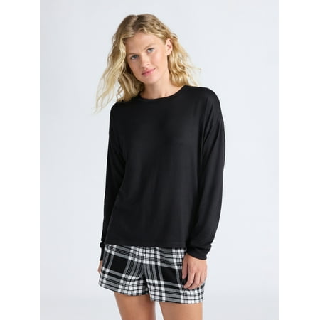 Joyspun Women's Cozy Lounge Collection Hacci Knit Sleep Top with Long Sleeves, Sizes XS-3X