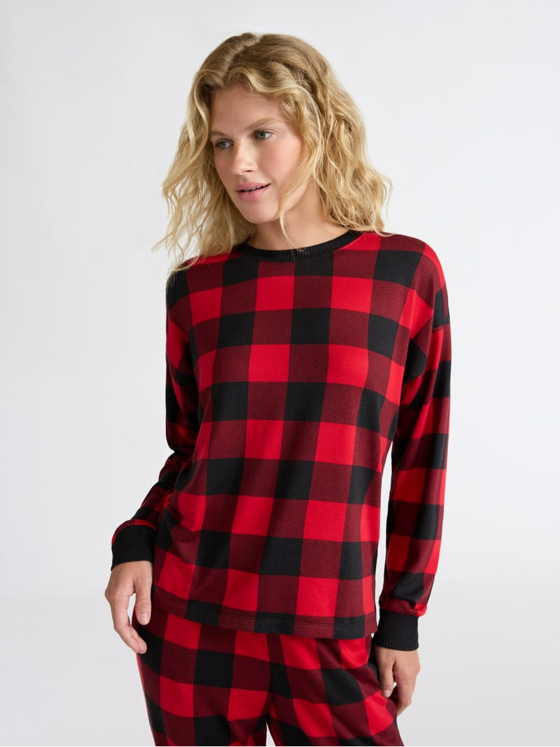 Joyspun Women's Cozy Lounge Collection Hacci Knit Sleep Top with Long Sleeves, Sizes XS-3X