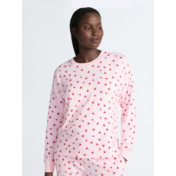 Joyspun Women's Cozy Lounge Collection Hacci Knit Sleep Top with Long Sleeves, Sizes XS-3X