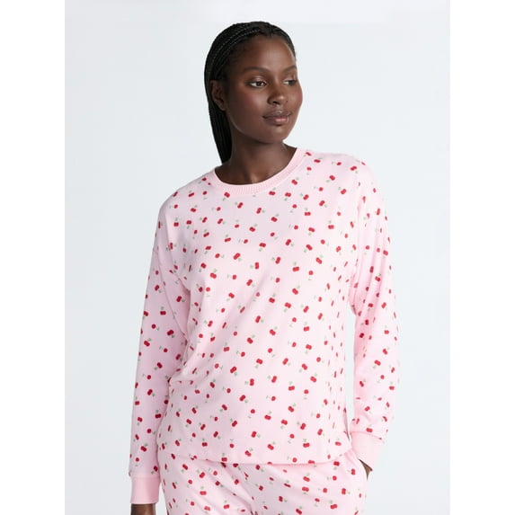 Joyspun Women's Cozy Lounge Collection Hacci Knit Sleep Top with Long Sleeves, Sizes XS-3X