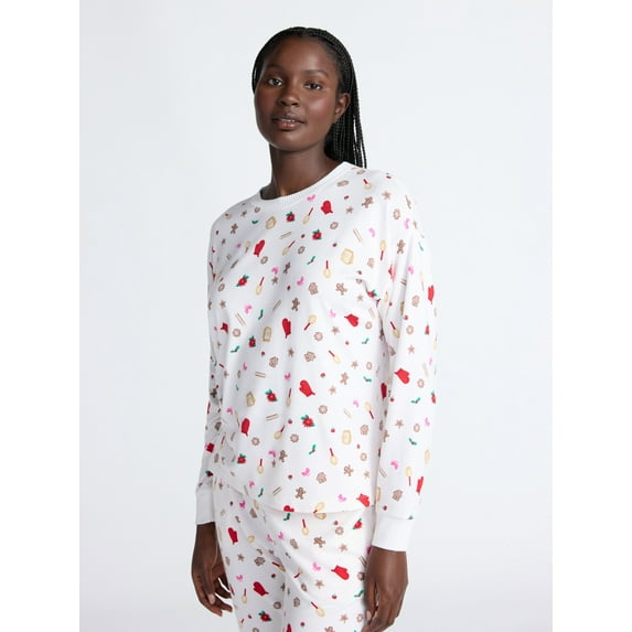 Joyspun Women's Cozy Lounge Collection Hacci Knit Sleep Top with Long Sleeves, Sizes XS-3X