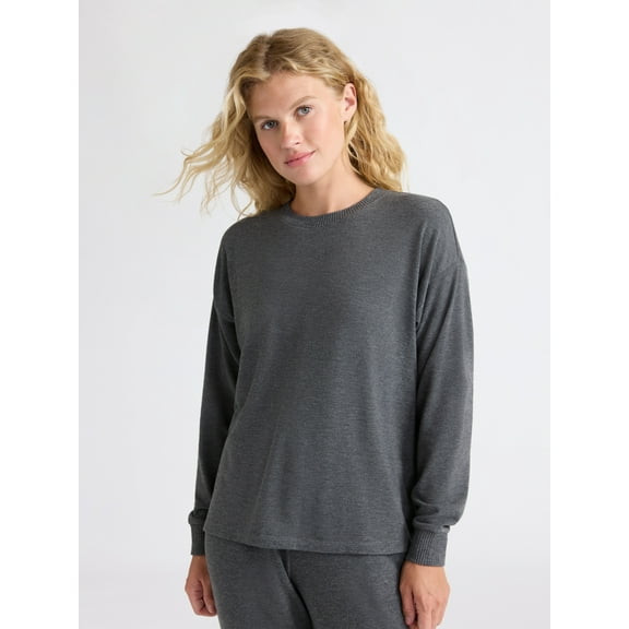 Joyspun Women's Cozy Lounge Collection Hacci Knit Sleep Top with Long Sleeves, Sizes XS-3X
