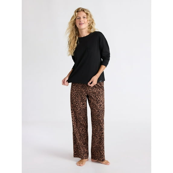 Joyspun Women's Long Sleeve Top and Flannel Pants Pajama Set, 2-Piece, Sizes XS-3X