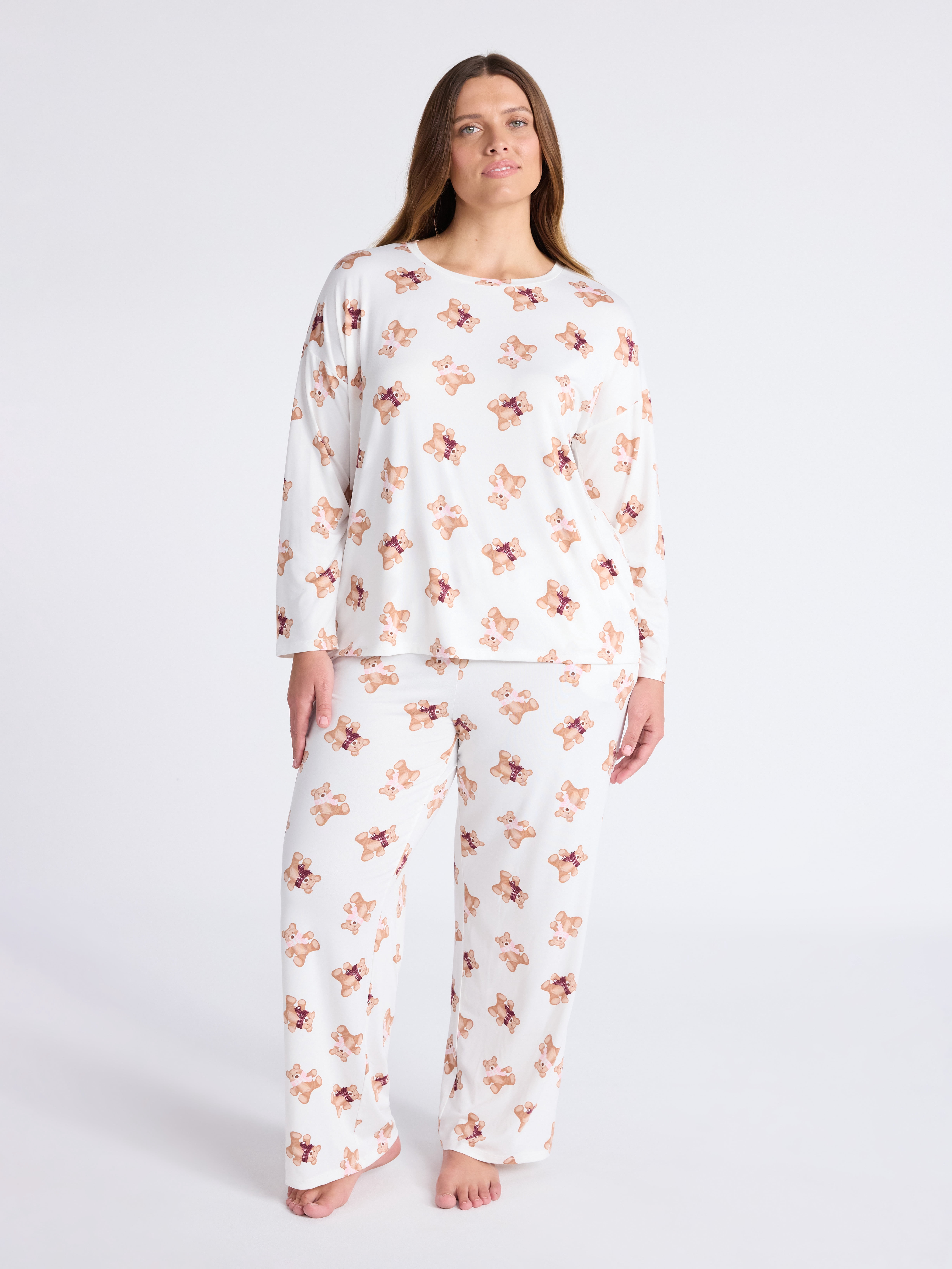 Joyspun Women's Dreamy Soft Collection Long Sleeve Sleep Top and Straight Leg Pants Pajama Set, 2-Piece, Sizes XS-3X