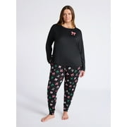 JOYSPUN Women's Dreamy Soft Collection Long Sleeve Sleep Top and Joggers Pajamas Set, 2-Piece, Sizes XS-3X
