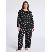 Joyspun Women's Dreamy Soft Collection Long Sleeve Sleep Top and Straight Leg Pants Pajama Set, 2-Piece, Sizes XS-3X