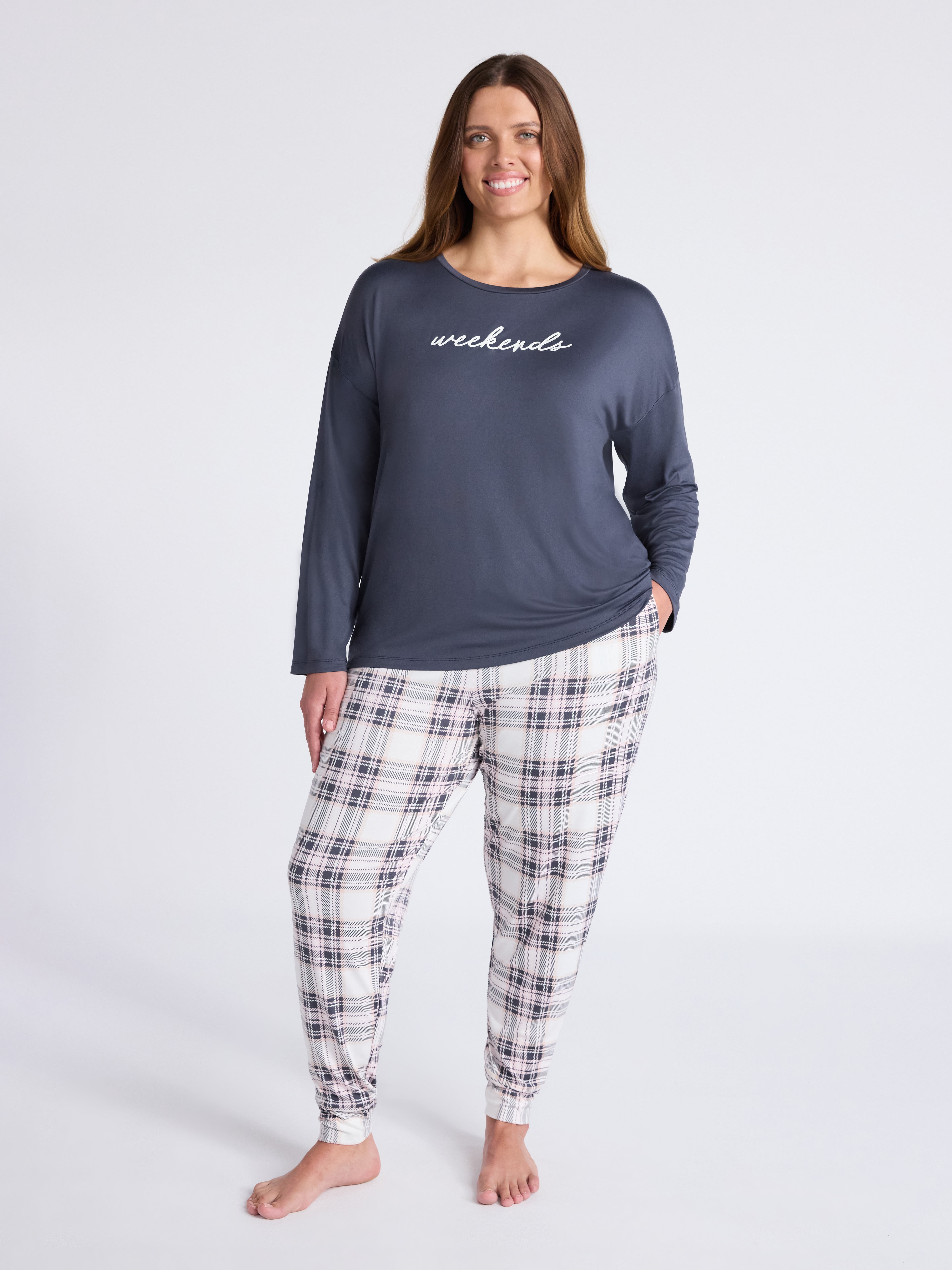 Joyspun Women's Dreamy Soft Collection Long Sleeve Sleep Top and Joggers Pajamas Set, 2-Piece, Sizes XS-3X