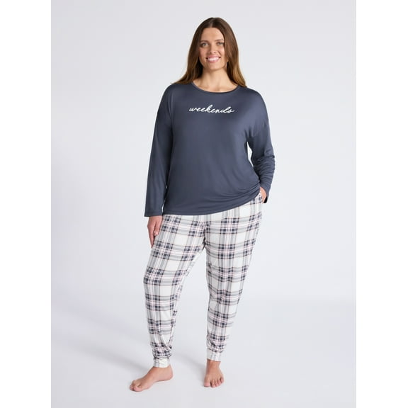 Joyspun Women's Dreamy Soft Collection Long Sleeve Sleep Top and Joggers Pajamas Set, 2-Piece, Sizes XS-3X