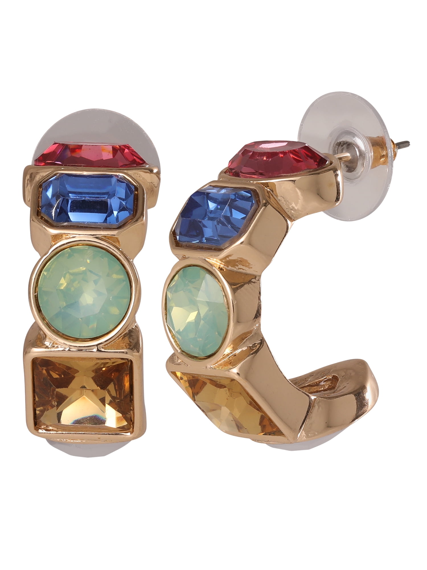 Jessica Simpson Multi Color Stone Half Hoop Earrings