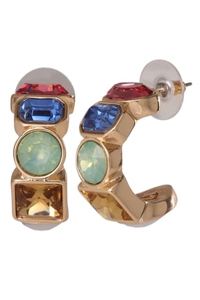 Multi Color Stone Half Hoop Earrings