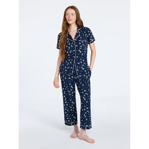 Joyspun Women's Dreamy Soft Collection Notch Collar Top and Capri Pants Pajama Set, 2-Piece, Sizes XS-3X