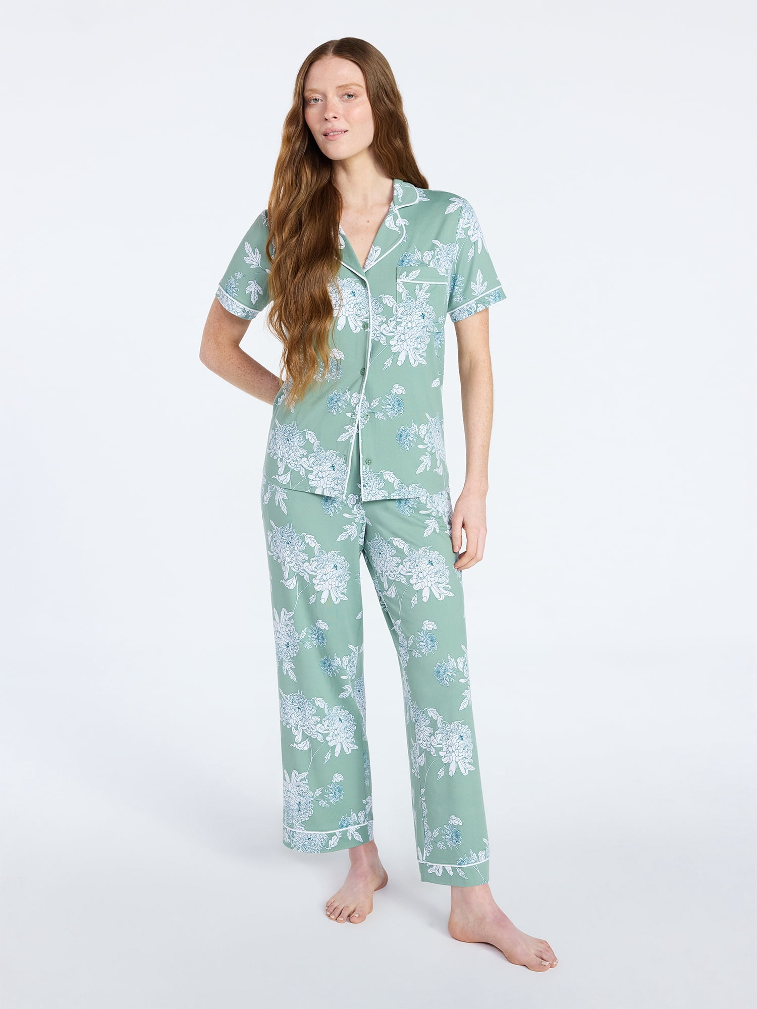 Joyspun Women's Dreamy Soft Collection Notch Collar Top and Capri Pants Pajama Set, 2-Piece, Sizes XS-3X