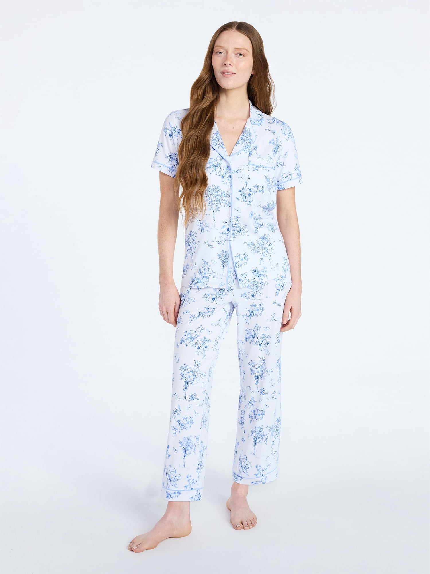 Joyspun Women's Dreamy Soft Collection Notch Collar Top and Capri
