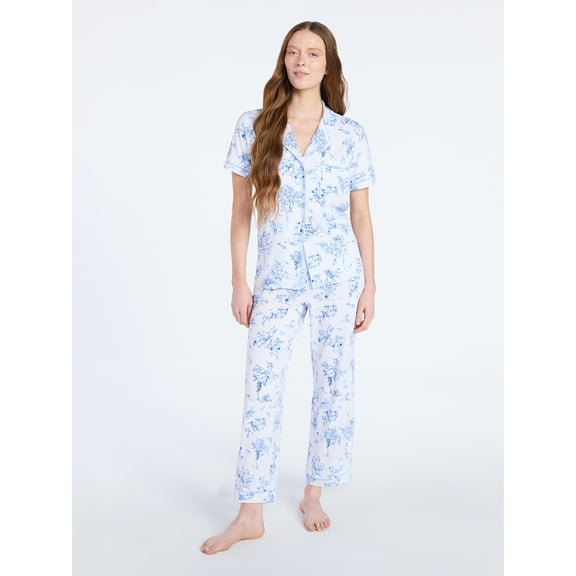 Joyspun Women's Dreamy Soft Collection Notch Collar Top and Capri Pants Pajama Set, 2-Piece, Sizes XS-3X