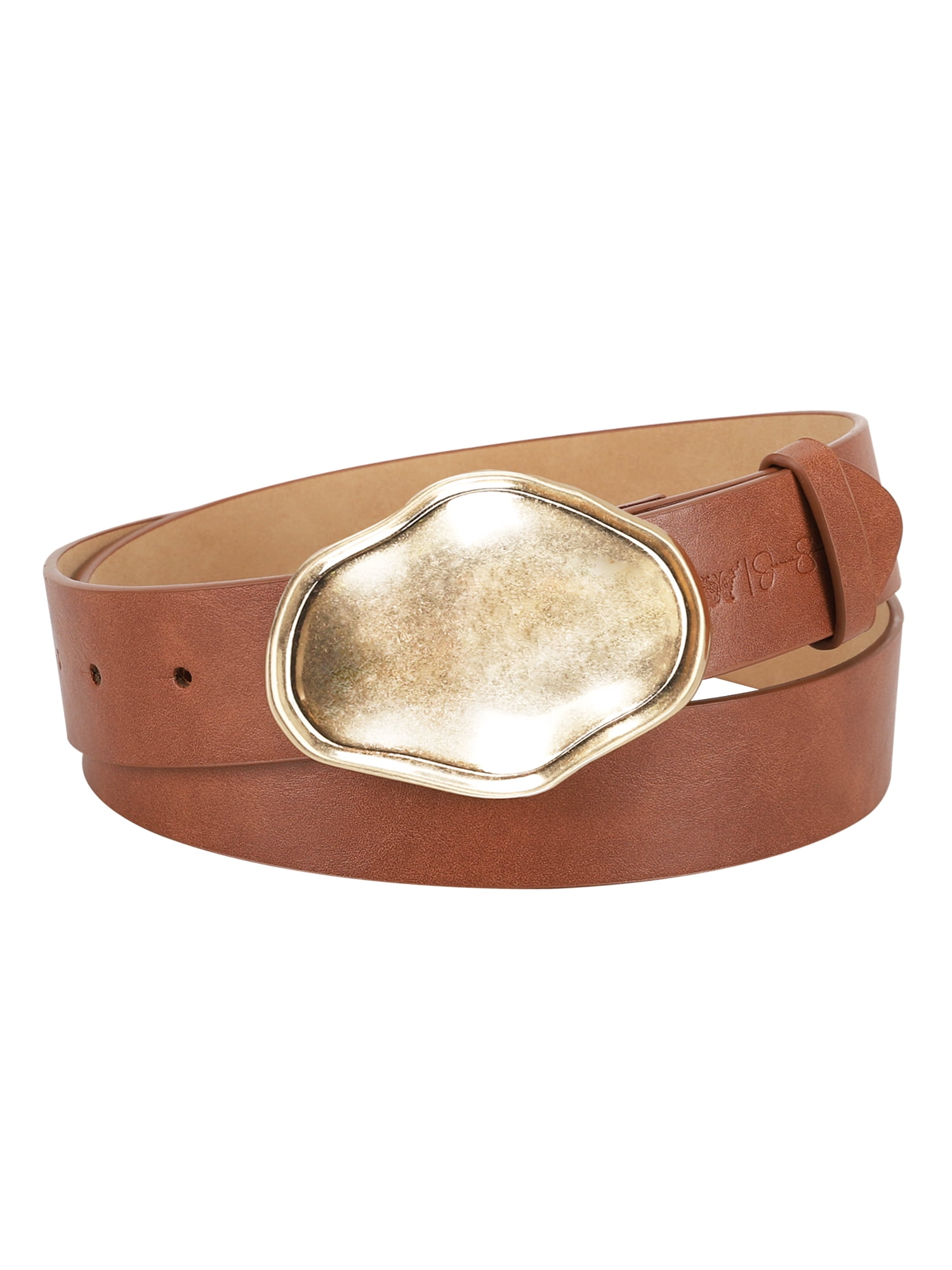 【良品】JennyFax Belts Moon 厚底 23〈定価46,200円〉 Jessica Simpson Women's Sculpted Gold Plaque Buckle Leather Belt