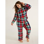 Joyspun Women's and Women’s Plus Super Minky Fleece Long Sleeve Top with Pajama Pants, Giftable 2-Piece Set, Sizes S to 3XL