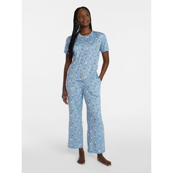 Joyspun Women's Dreamy Soft Collection Short Sleeve Sleep Top and Open Leg Pants Pajama Set, 2-Piece, Sizes XS-3X