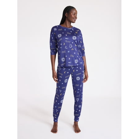 Joyspun Women's Dreamy Soft Collection Long Sleeve Sleep Top and Jogger Pajama Set, Sizes XS to 3X