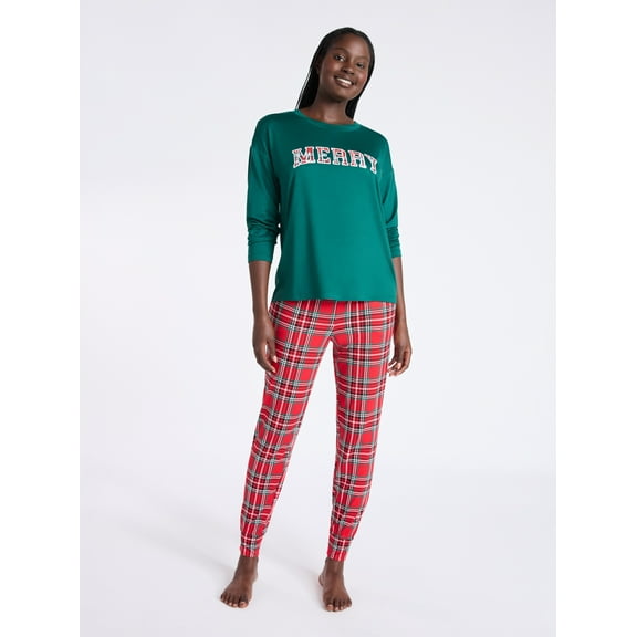 Joyspun Women's Dreamy Soft Collection Long Sleeve Sleep Top and Joggers Pajamas Set, 2-Piece, Sizes XS-3X