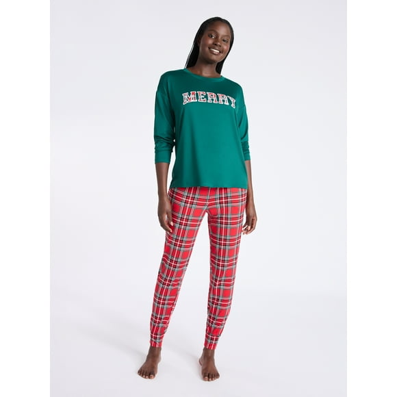 Joyspun Women's Dreamy Soft Collection Long Sleeve Sleep Top and Joggers Pajamas Set, 2-Piece, Sizes XS-3X