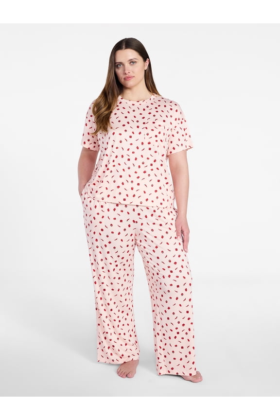 Women's Dreamy Soft Collection Short Sleeve Sleep Top and Open Leg Pants Set, 2-Piece, Sizes XS-3X