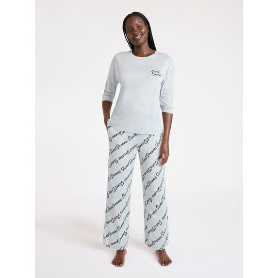 Joyspun Women's Dreamy Soft Collection Long Sleeve Sleep Top and Straight Leg Pants Pajama Set, 2-Piece, Sizes XS-3X
