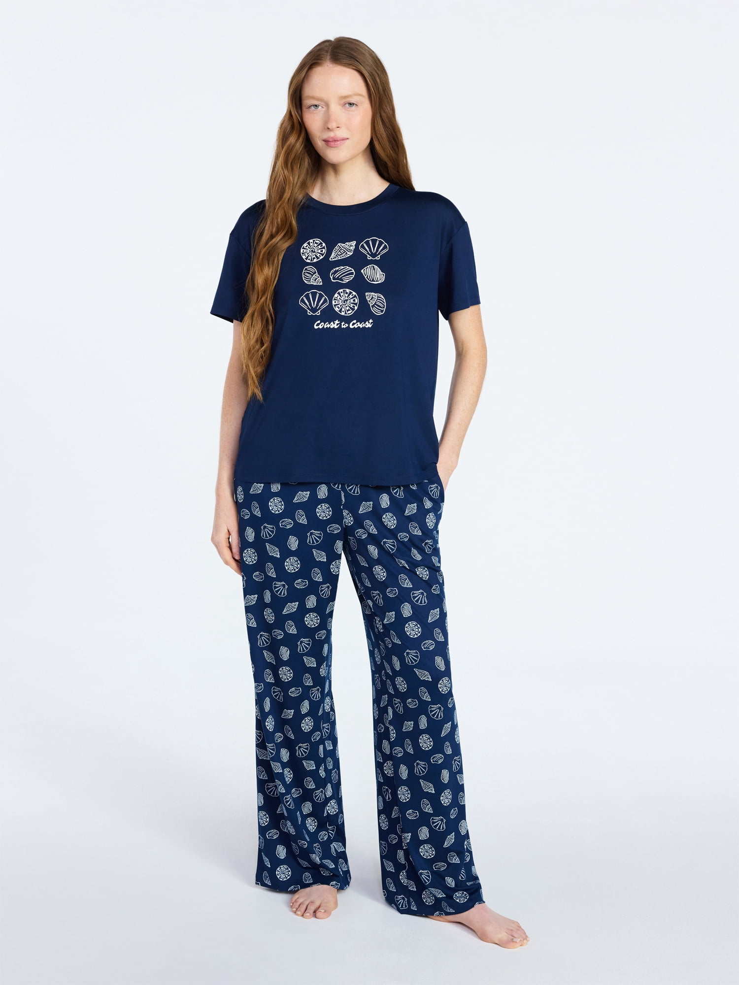 Joyspun Women's Dreamy Soft Collection Short Sleeve Sleep Top and Open Leg Pants Set, 2-Piece, Sizes XS-3X