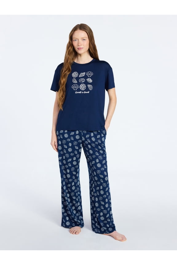 Women's Dreamy Soft Collection Short Sleeve Sleep Top and Open Leg Pants Set, 2-Piece, Sizes XS-3X