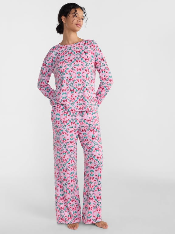 Women's Dreamy Soft Collection long Sleeve Sleep Top and Open Leg Pants Pajama Set, 2-Piece, Sizes XS-3X