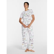 Joyspun Women's Dreamy Soft Collection Short Sleeve Sleep Top and Open Leg Pants Pajama Set, 2-Piece, Sizes XS-3X