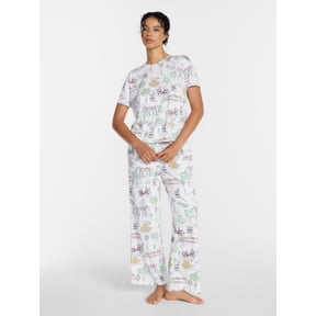 Joyspun Women's Dreamy Soft Collection Short Sleeve Sleep Top and Open Leg Pants Pajama Set, 2-Piece, Sizes XS-3X