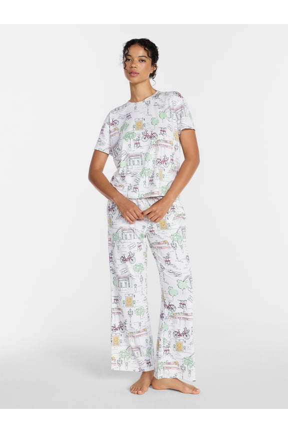 Women's Dreamy Soft Collection Short Sleeve Sleep Top and Open Leg Pants Pajama Set, 2-Piece, Sizes XS-3X