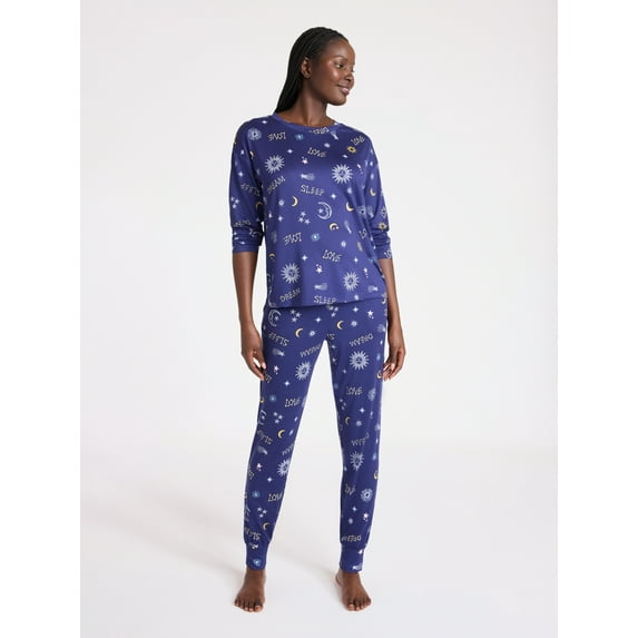 Joyspun Women's Dreamy Soft Collection Long Sleeve Sleep Top and Joggers Pajamas Set, 2-Piece, Sizes XS-3X