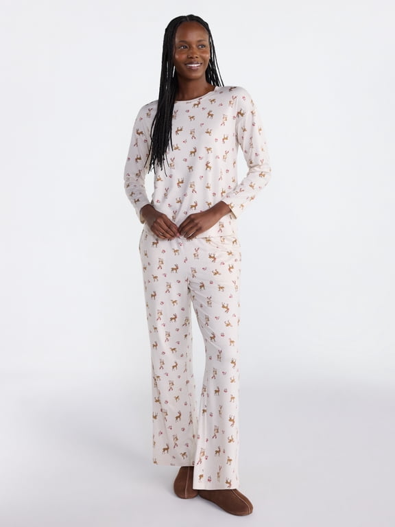 Women's Dreamy Soft Collection long Sleeve Sleep Top and Open Leg Pants Pajama Set, 2-Piece, Sizes XS-3X