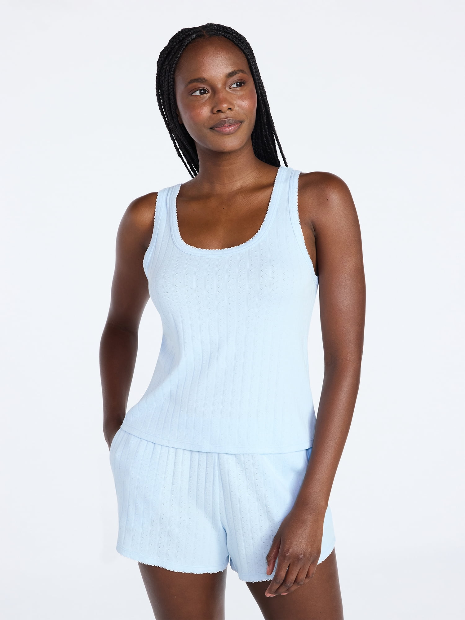 Joyspun Women’s Pointelle Knit Shorty Knit Sleeveless Pajama Set, Sizes XS-3X