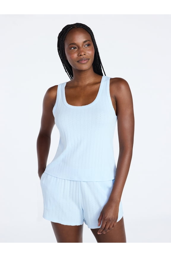 Women’s Pointelle Knit Shorty Knit Sleeveless Pajama Set, Sizes XS-3X