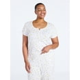 thumbnail image 1 of Joyspun Women’s Pointelle Knit Sleepwear Henley Tee with Short Sleeves, Sizes XS-3X, 1 of 5