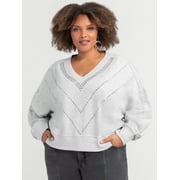 Jessica Simpson Women's and Women's Plus Rahmona Studded V-Neck Pullover Top, Sizes XS-4X