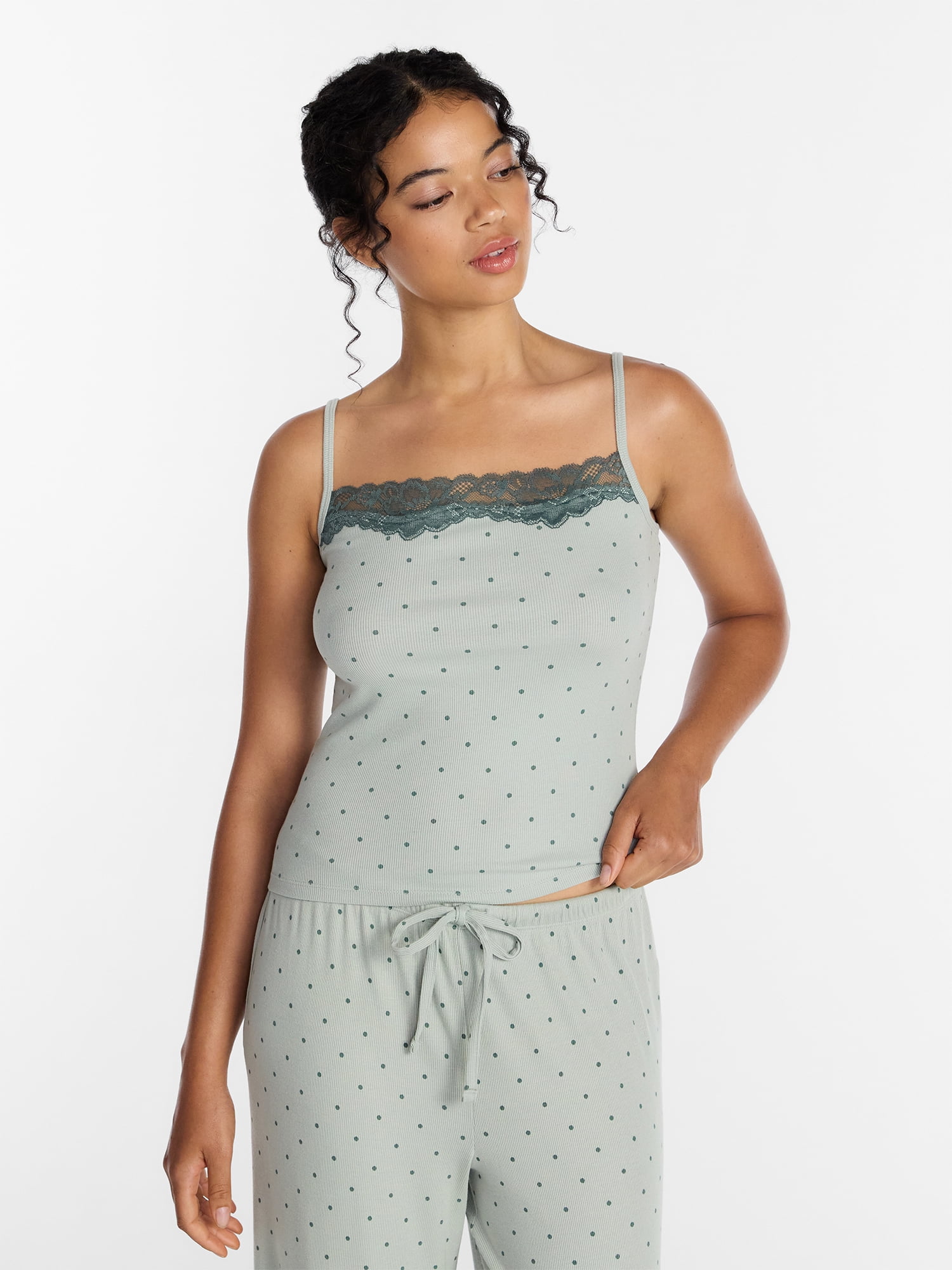Joyspun Women’s Lace Trim Ribbed Modal Cami, Sizes XS-3X
