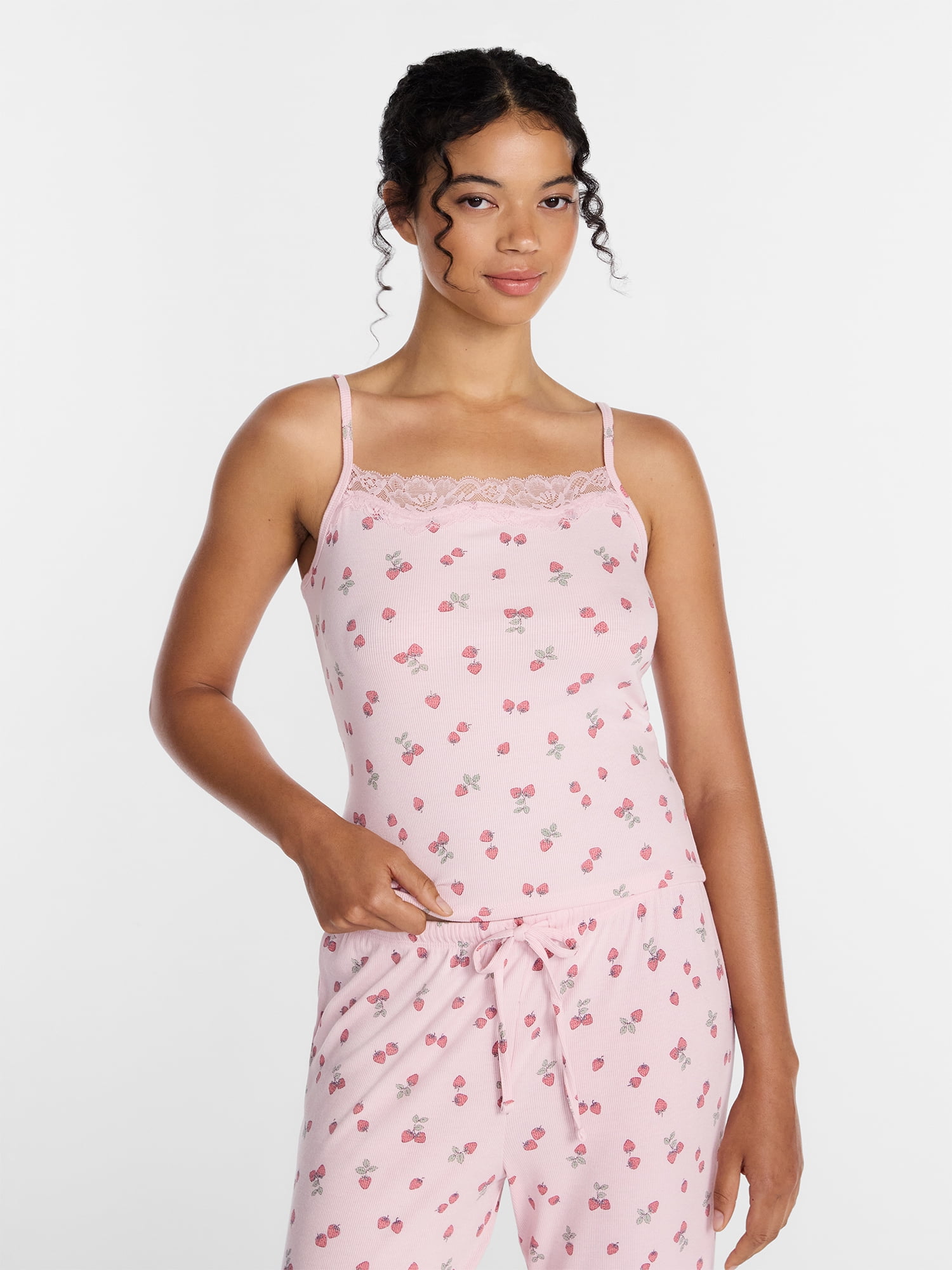 Joyspun Women’s Lace Trim Ribbed Modal Cami, Sizes XS-3X
