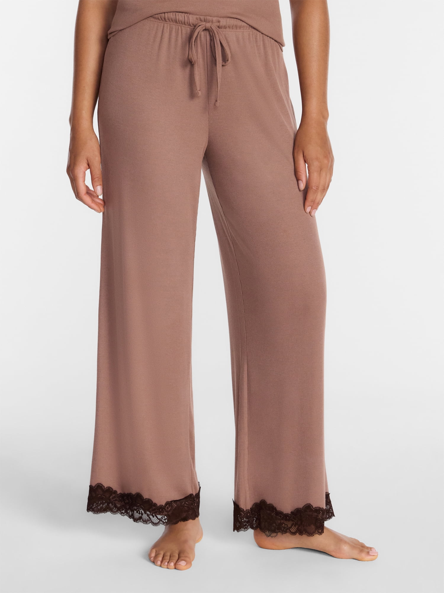 Joyspun Women's Lace Trim Ribbed Pants, 30'' Inseam, Sizes XS-3X