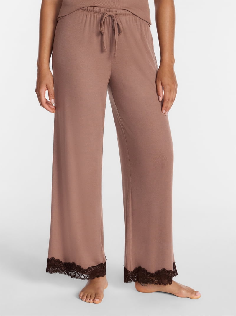 Joyspun Women's Lace Trim Ribbed Pants, 30'' Inseam, Sizes XS-3X