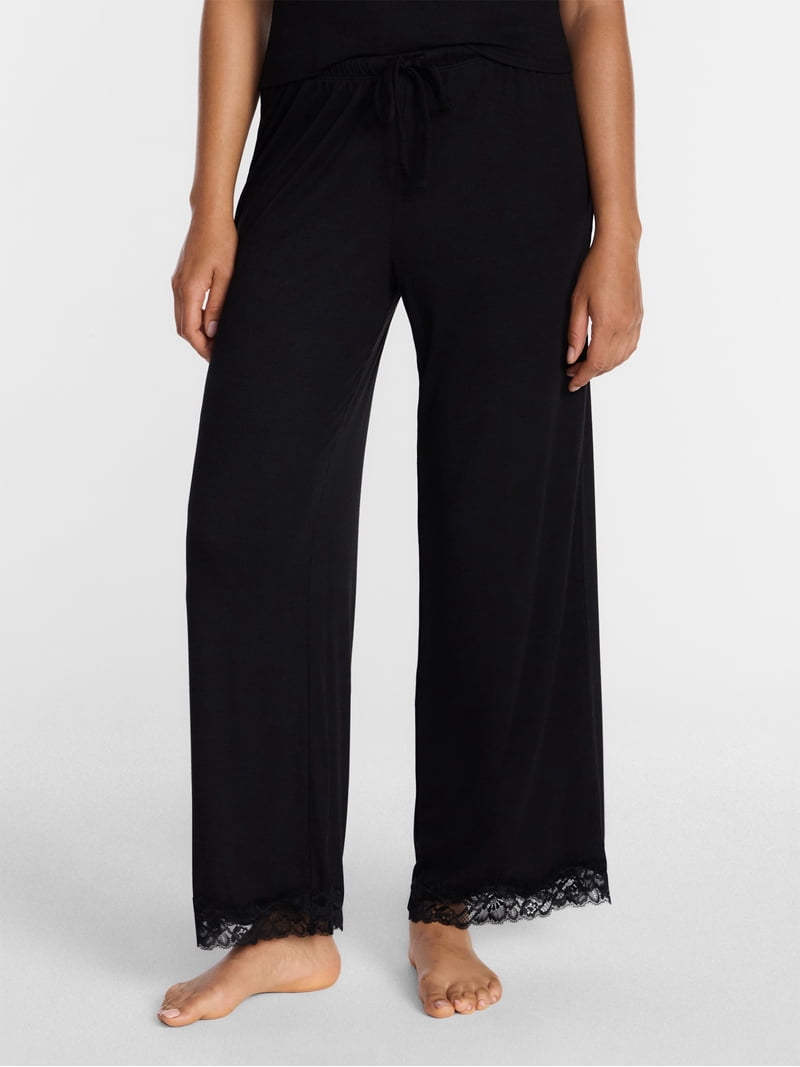 Joyspun Women's Lace Trim Ribbed Pants, 30'' Inseam, Sizes XS-3X
