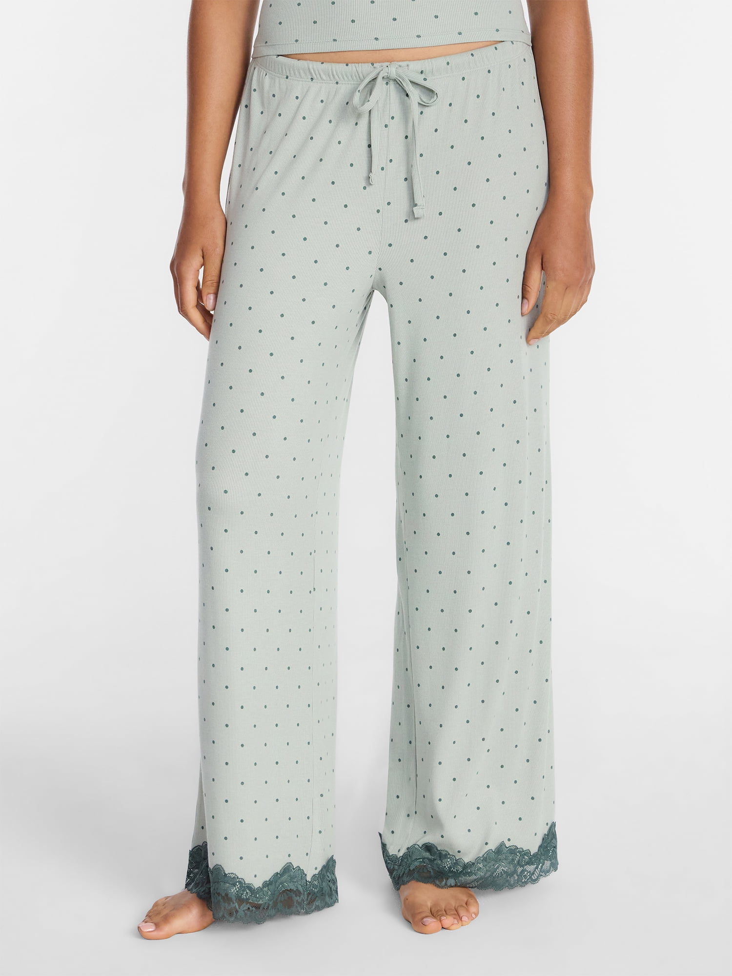 Joyspun Women’s Lace Trim Ribbed Pants, 30'' Inseam, Sizes XS-3X